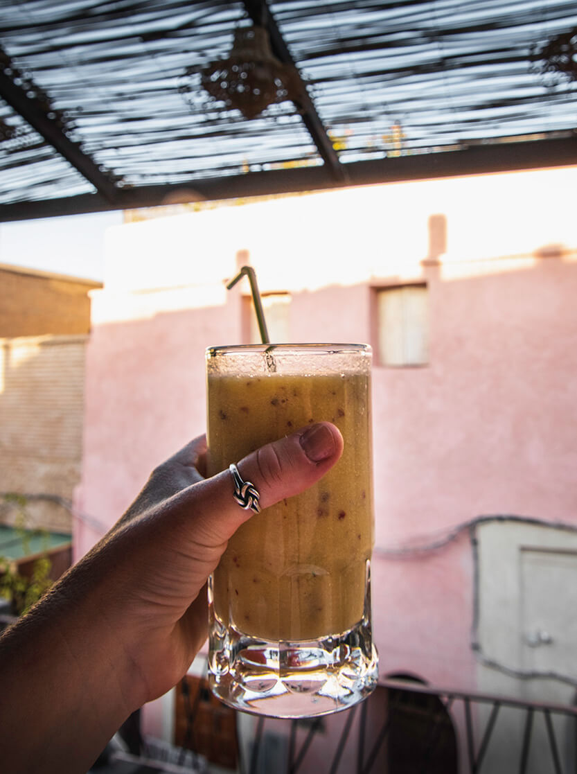 Freshly pressed juice on a rooftop terrace, Marrakech