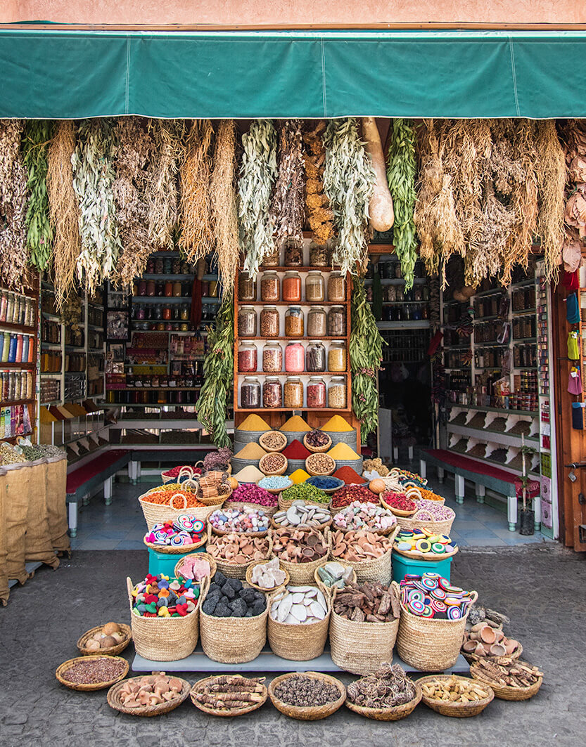 There are no limits to the spices you can buy at the markets in Marrakech.