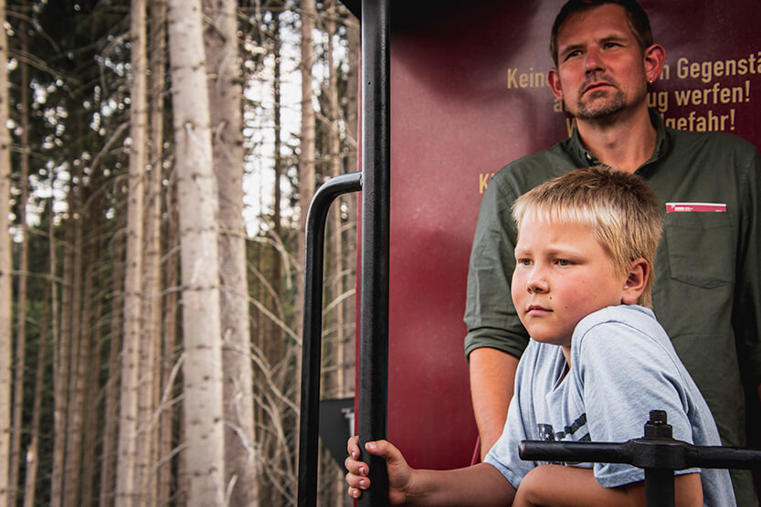 Peter and Sebastian on the steam train to Mount Brocken.