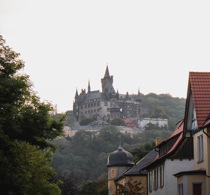 Wernigerode Castle stands beautifully on the mountain overlooking Wernigerode.