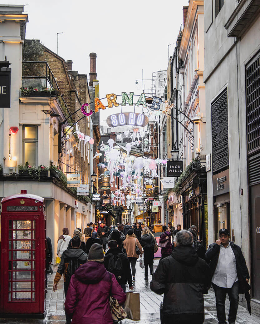 Christmas-decorated SOHO in London