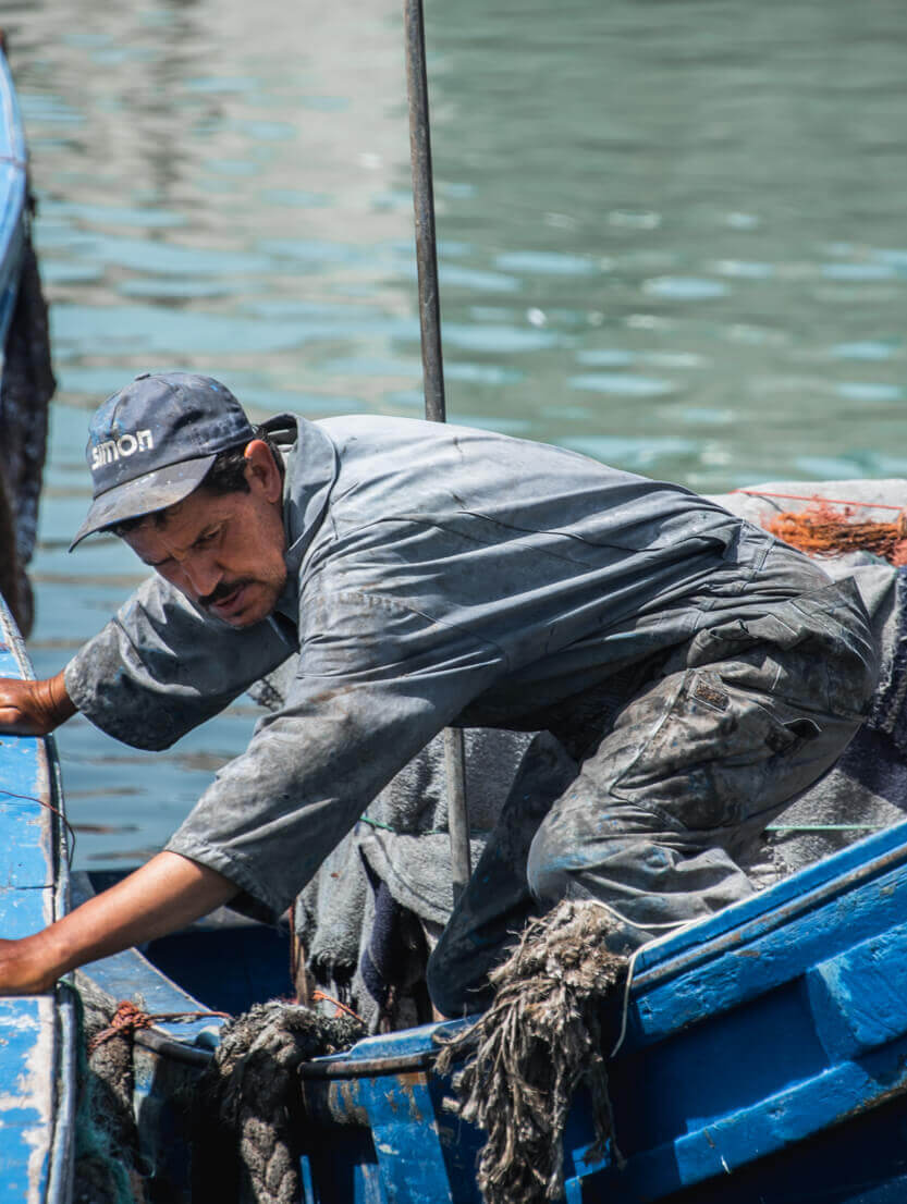 Fishing takes place every day with the beautiful blue boats