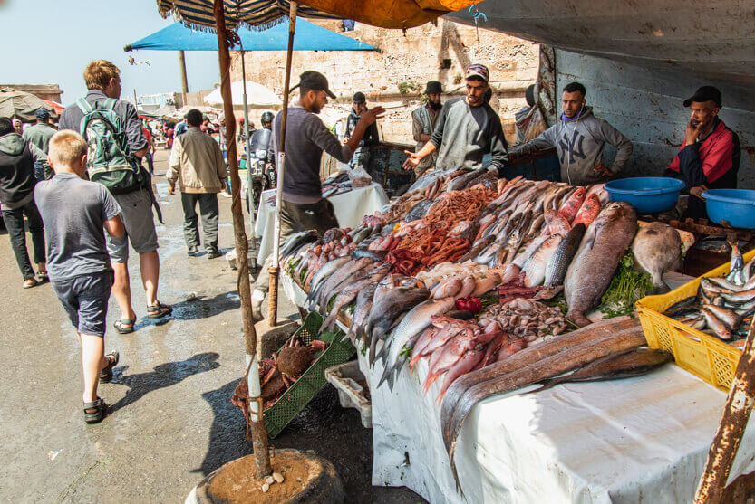 The fish market in Essaouira is bustling