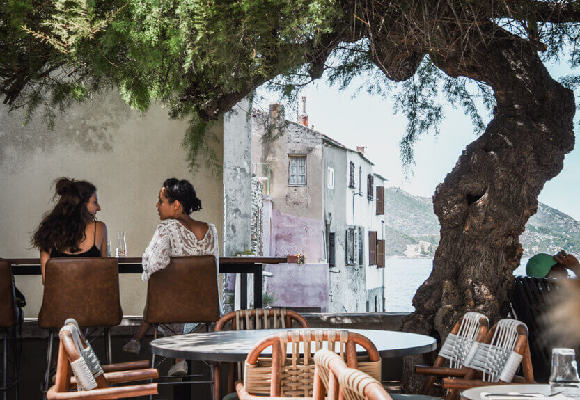 There is a beautiful view of the harbor in Saint-Florent from Restaurant La Marinuccia.