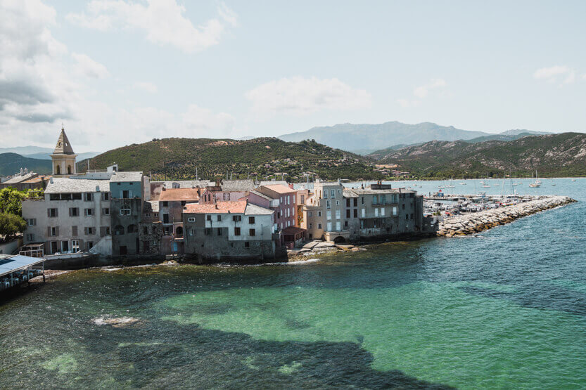 The view over Saint-Florent’s old town, with the small harbor visible in the background.