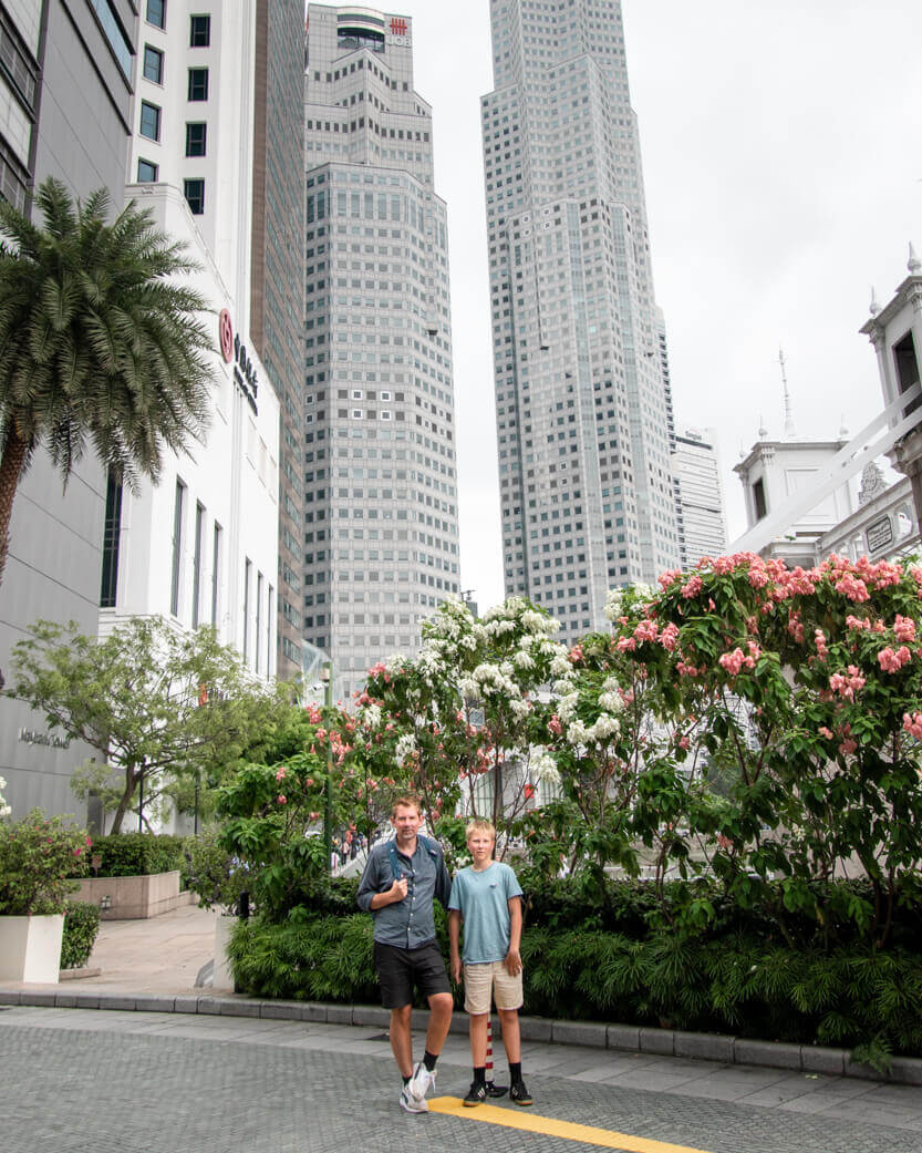 We’re waiting for our high tea at the Fullerton Hotel, Singapore.