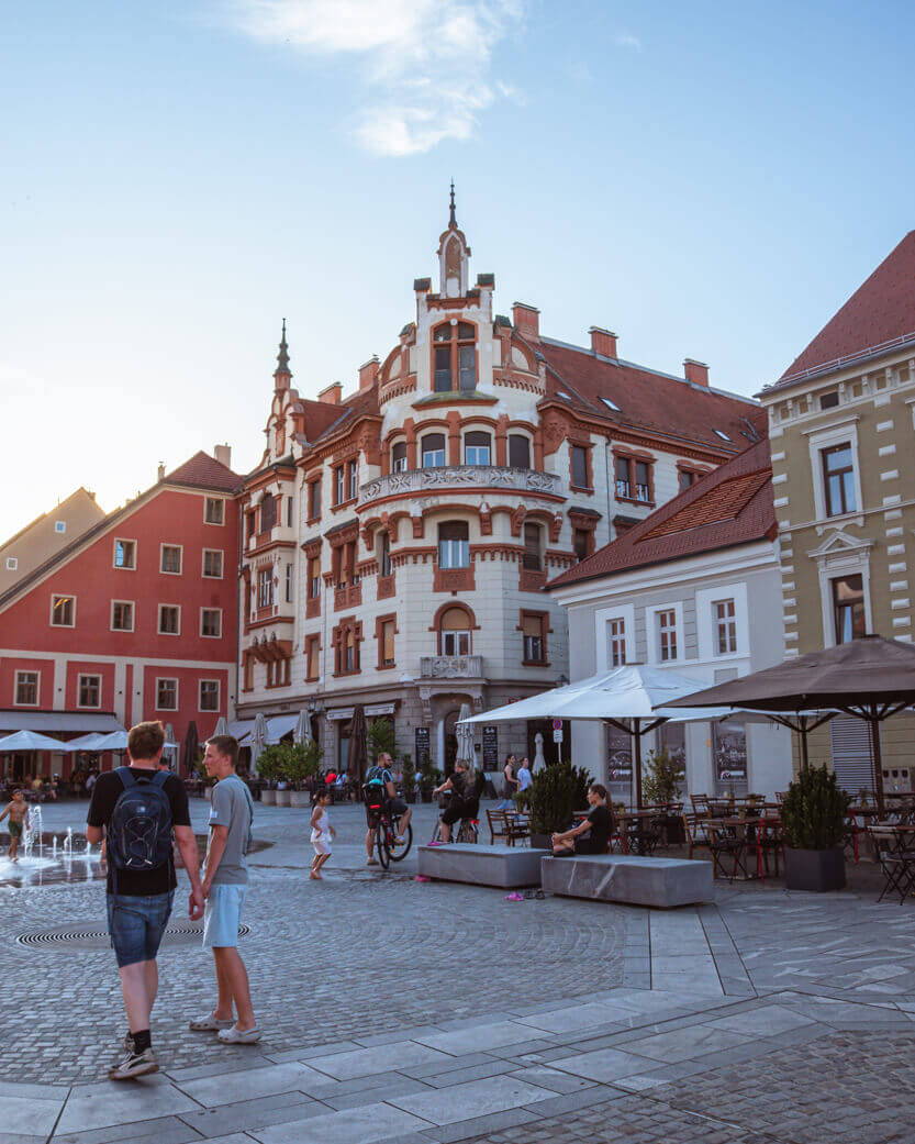 Beautiful houses in the old town of Maribor, Slovenia.